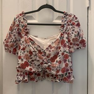 Pookie & Sebastian cropped puff sleeve blouse